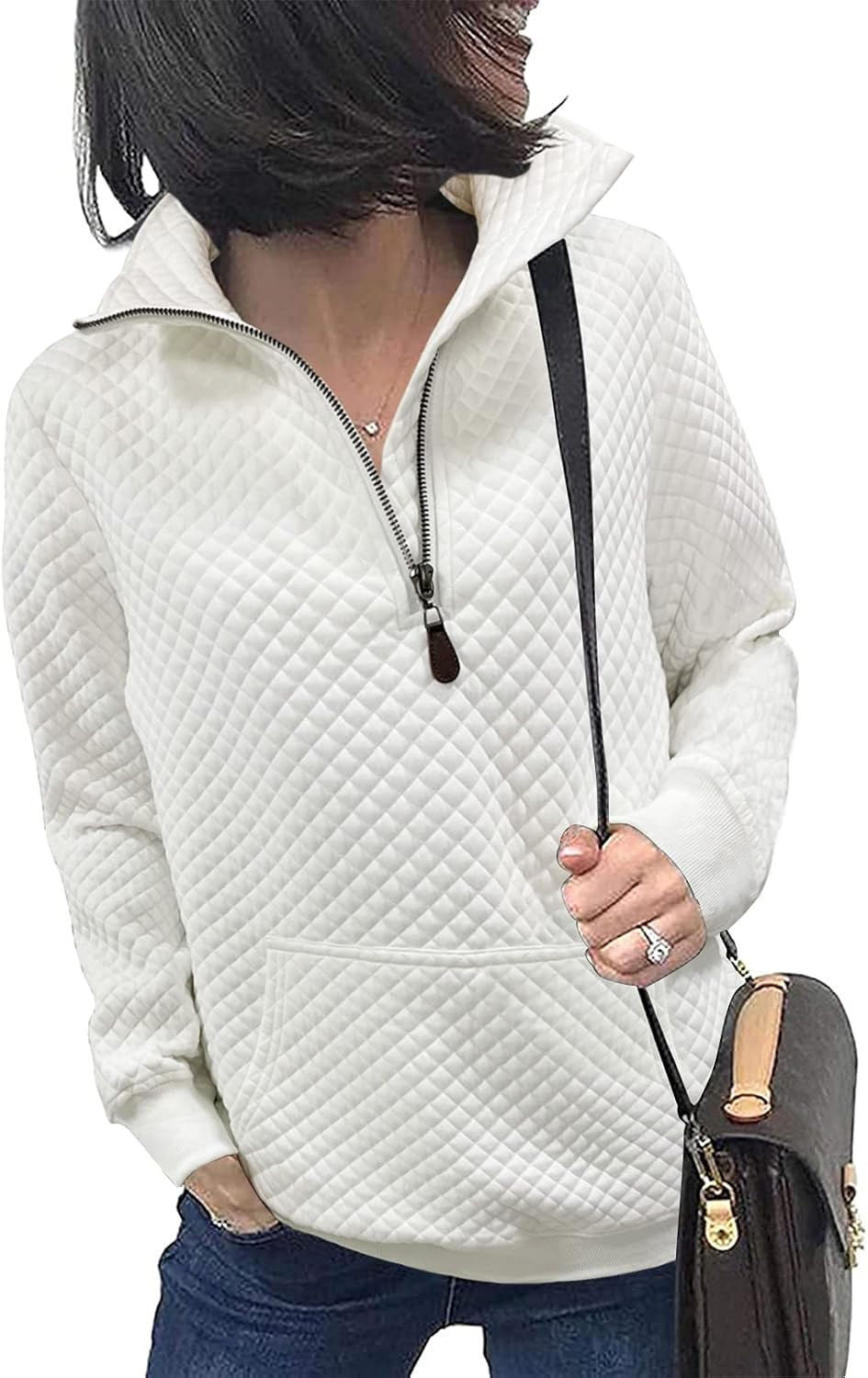 MEROKEETY Women's Long Sleeve V Neck Button Quilted Patchwork Pullover Sweatshirt Tops | Amazon (US)