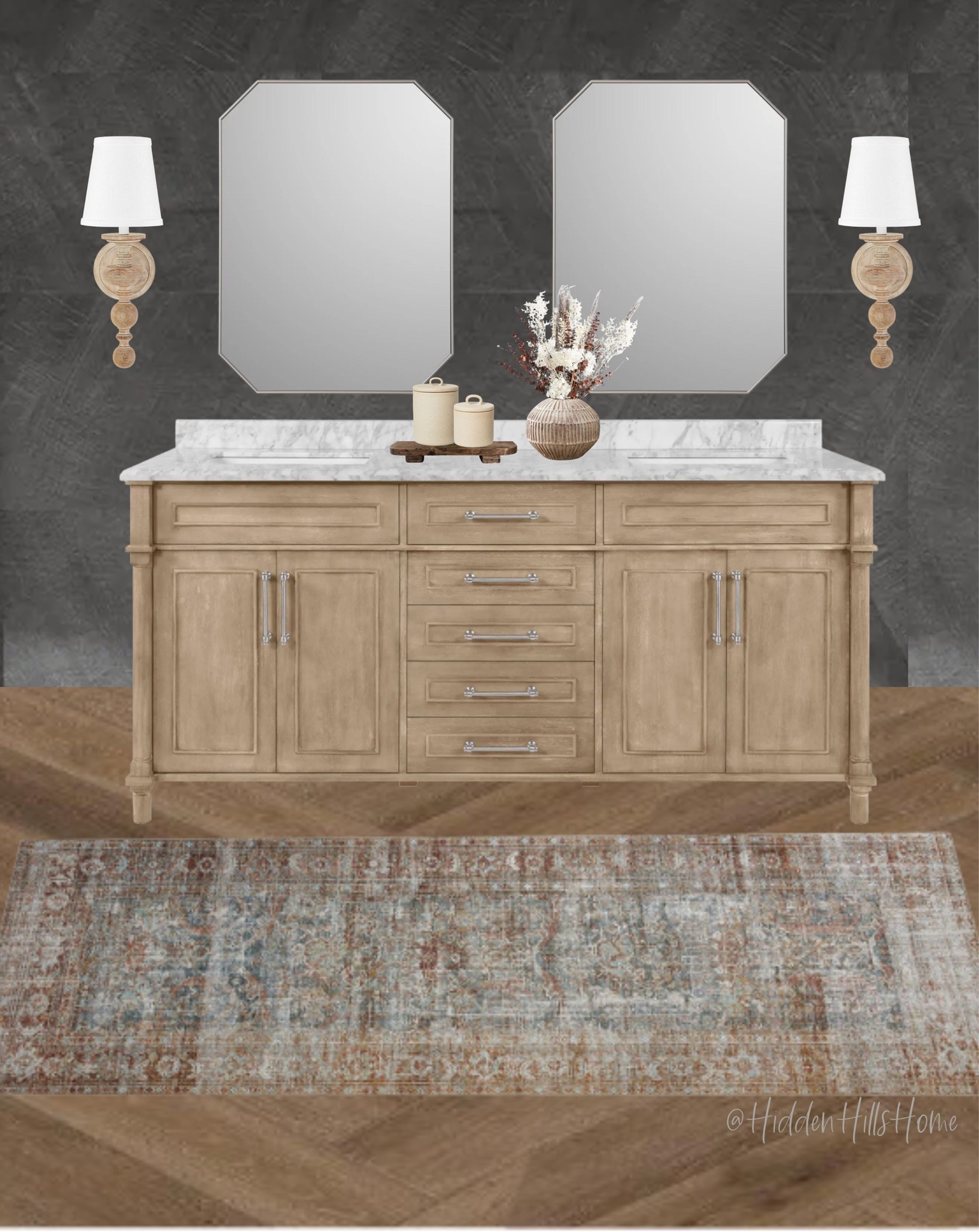 Bathroom decor, home decor, primary bathroom, bathroom vanity, double vanity, vanity mirrors, bathroom runner #bathroom #homedecor #bathroomdecor 

#LTKstyletip #LTKhome