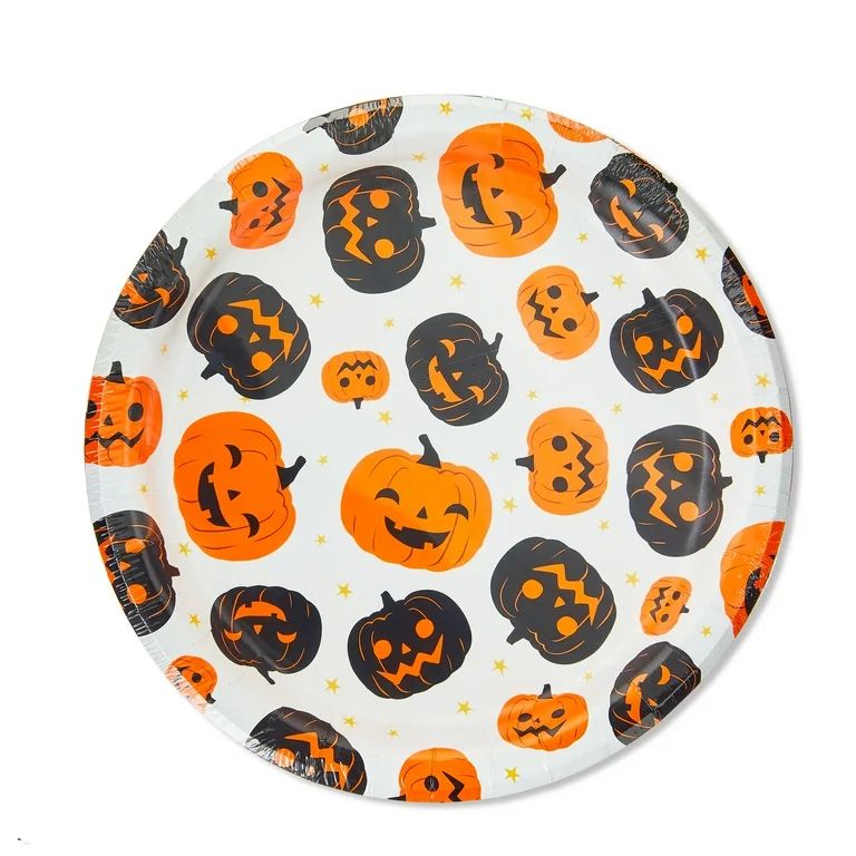 Halloween Black & Orange Pumpkin Paper Party Plates, 9", 8 Count, by Way To Celebrate | Walmart (US)