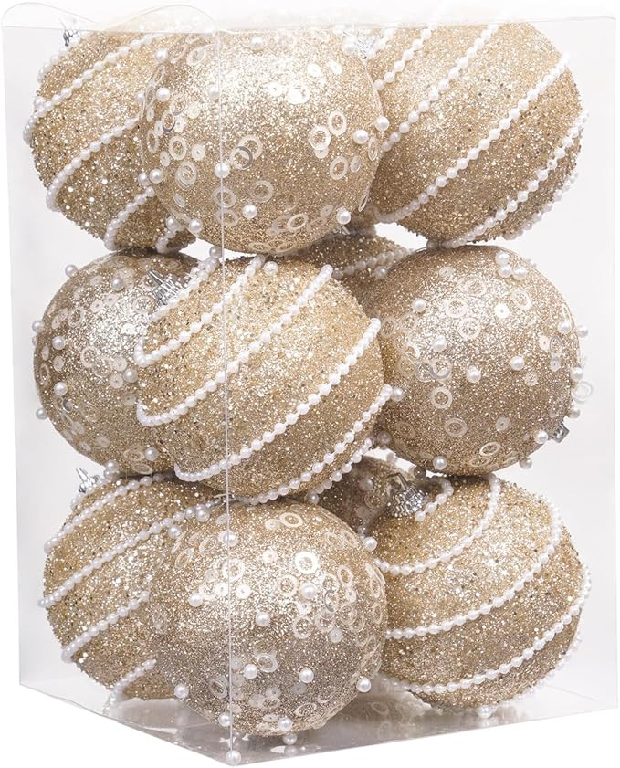12Pcs Champagne Christmas Ornaments Christmas Ball Ornaments Set Shatterproof Plastic Hanging Bal... | Amazon (US)