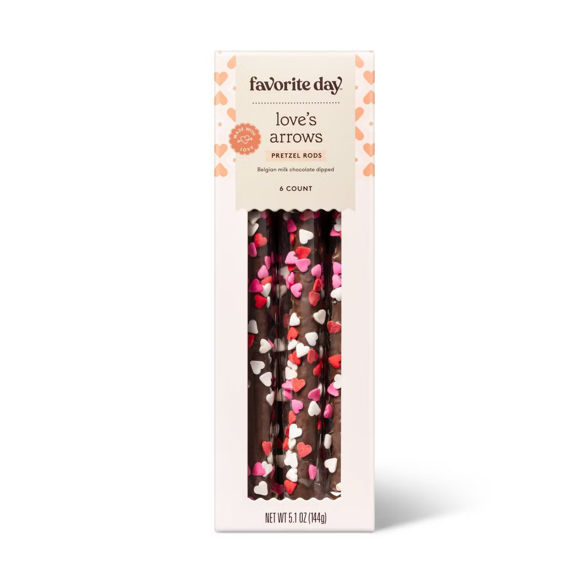 Valentine's Pretzel Rods Dipped in Belgian Milk Chocolate with Heart Quins - 5.5oz - Favorite Day... | Target