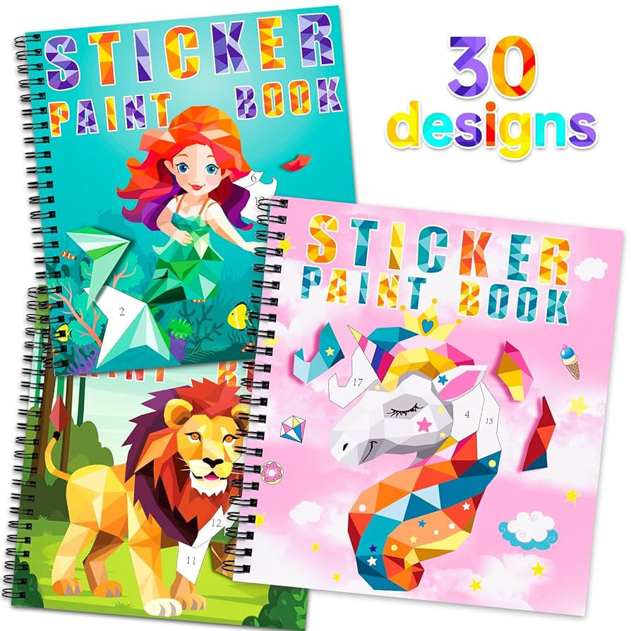 homicozy 3PCS Sticker Paint Books for Kids Ages 4-10,Unicorn Mermaid Animals Designs Paint by Sti... | Amazon (US)