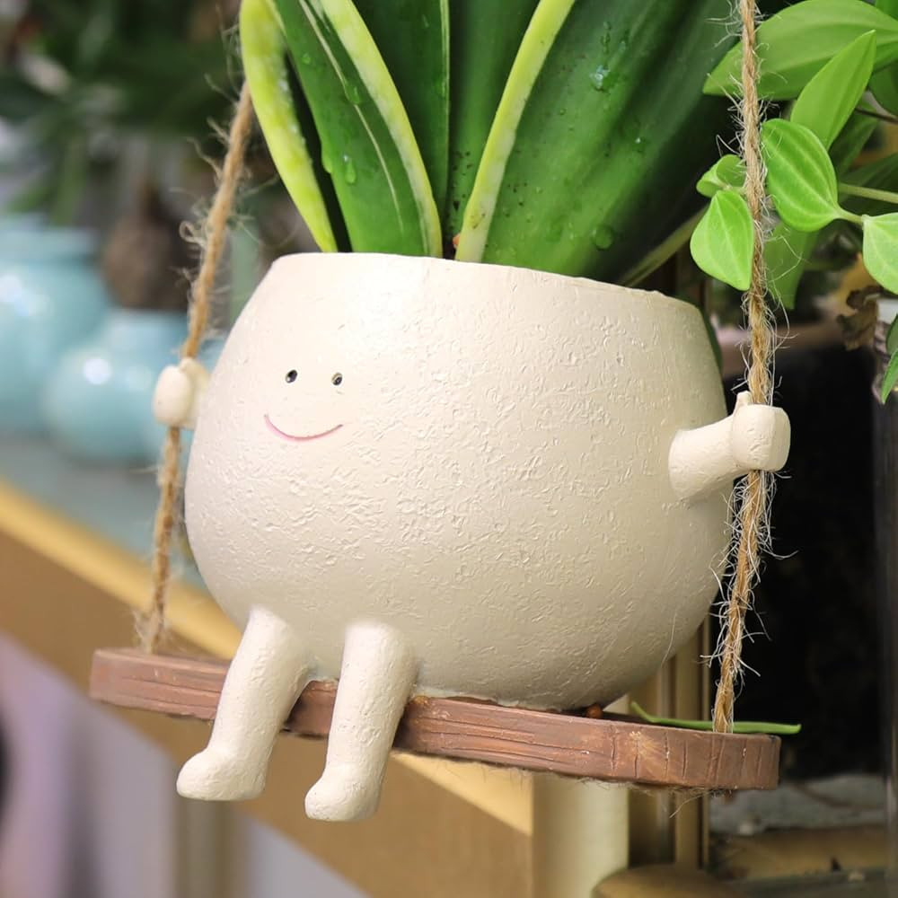 HUNTHAWK Swing Face Planter Pot Hanging Planters for Indoor Outdoor Plants, Swinging Plant Buddy ... | Amazon (US)