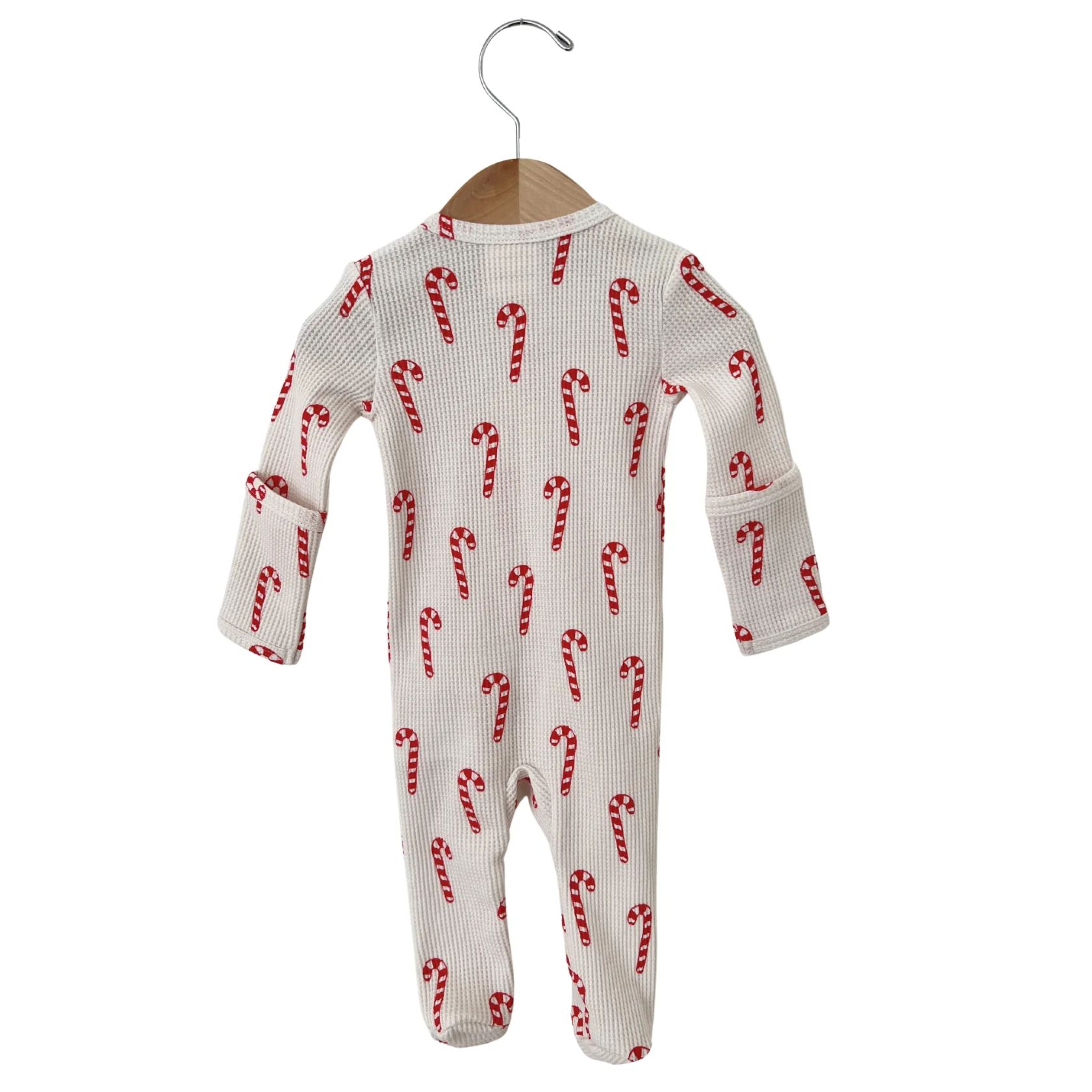 Organic Waffle Basic Zip Footie, Candy Cane | SpearmintLOVE