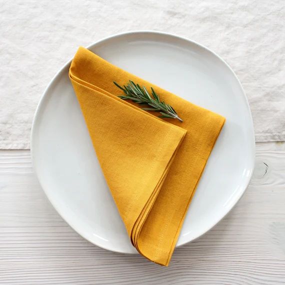 Dinner Napkin Washed Golden Yellow Linen Napkin Handcrafted | Etsy | Etsy (US)