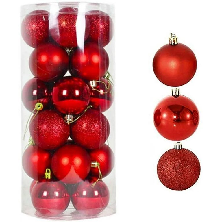 Vive Comb Red Solid Print Plastic Shatterproof Christmas Hanging Ball Ornaments, 24 Count (1.18") | Walmart (US)
