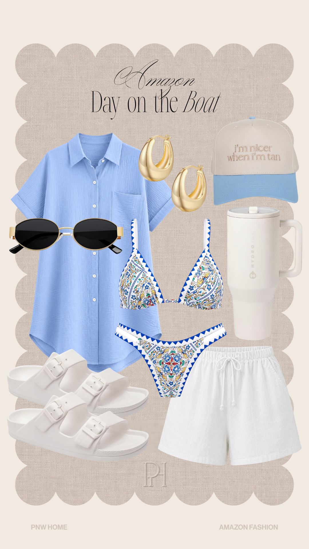 Amazon finds that are perfect for a day on the boat, the lake, or the beach!

Amazon fashion, summer fashion, summer style, summer looks, summer outfit, blue cover up, beach coverup, swimwear, poolside look, blue bikini, oval sunglasses, white shorts, elastic waist shorts, white sandals, slides, summer shoes, water bottle, water tumbler, gold hoop earrings, hat, cap, beach day look, vacation look, vacation outfit, resort wear 

 #LTKgrwm #LTKootd #LTKSwim