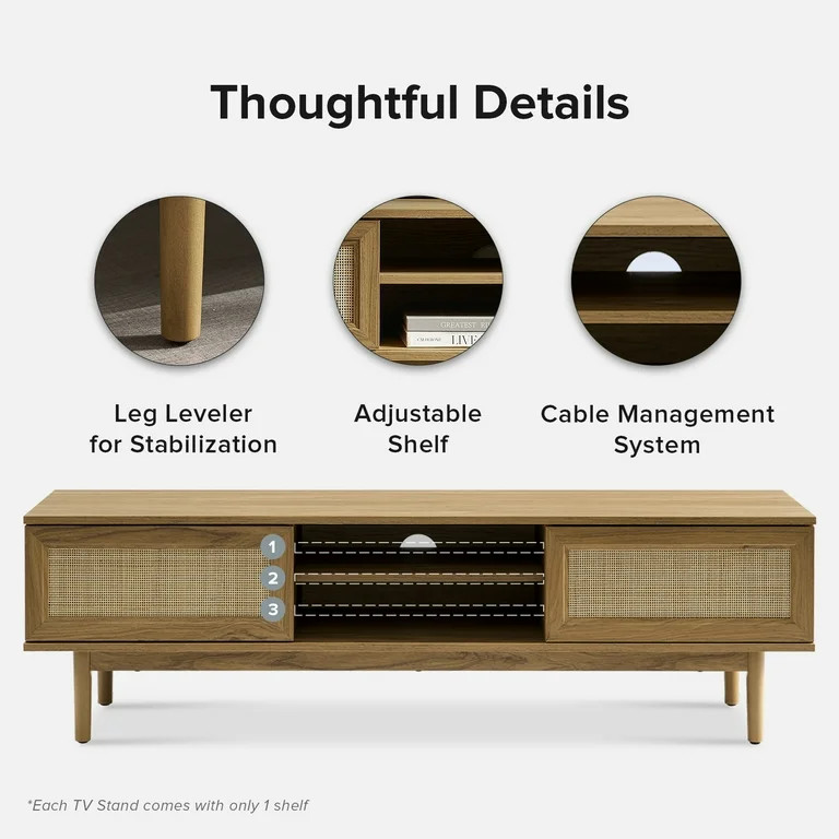 Mopio Haylee Modern Farmhouse Rattan 59" TV Stand Oak up to 60 inch TV | Walmart (US)