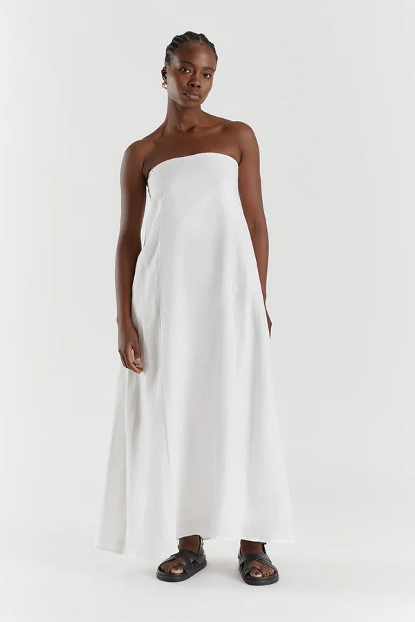 KARNEY WHITE LINEN STRAPLESS DRESS | DISSH
