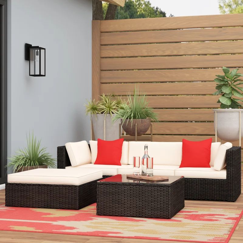 Huang 5 Piece Rattan Sectional Seating Group with Cushions | Wayfair Professional
