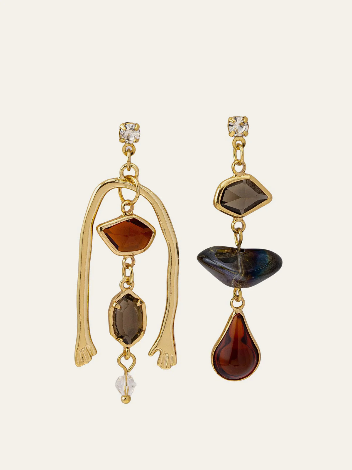 Asymmetrical Gemstone Drop Earrings With Hand Detail | Commense