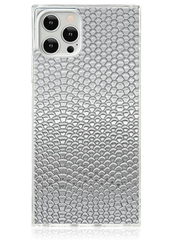 Silver Metallic Snakeskin Faux Leather SQUARE iPhone Case | FLAUNT