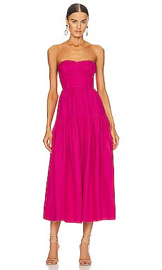 Shona Joy Joanine Strapless Ruched Midi Dress in Azalea Pink from Revolve.com | Revolve Clothing (Global)