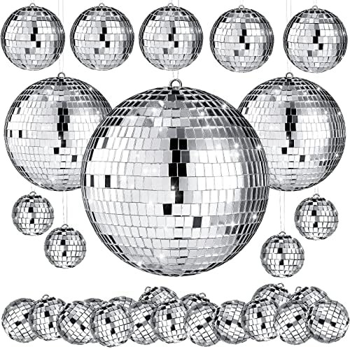 20 Pcs Hanging Mirror Disco Ball Glass Disco Ball Silver Mini Disco Ball Reflective Disco Decoration | Amazon (US)