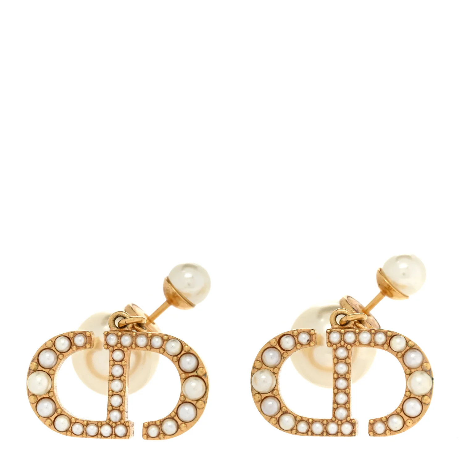 Pearl Crystal Tribal CD Drop Earrings Gold | FASHIONPHILE (US)
