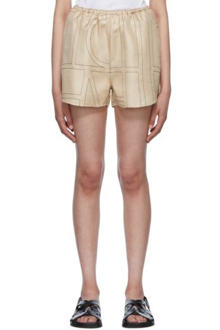 Beige Embrodiered Pyjama Shorts | SSENSE