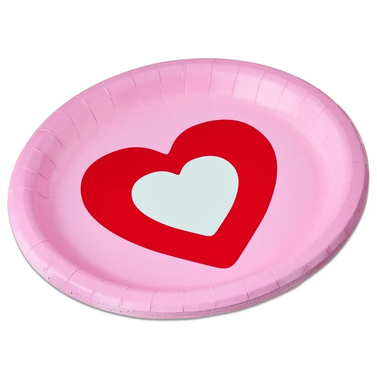 Disposable Paper Plates, 7", Red and White Heart, 8 Count, Valentine's Day by Way To Celebrate | Walmart (US)