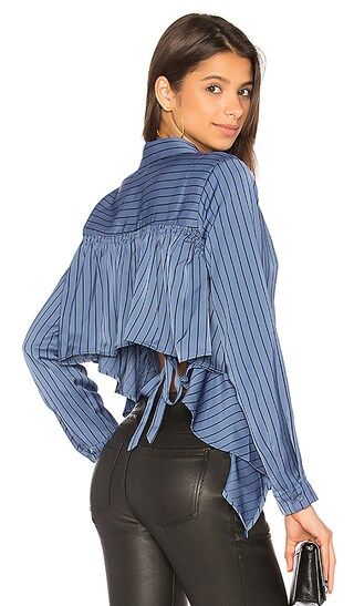 L'Academie The Simone Blouse in Azure Pinstripe | Revolve Clothing