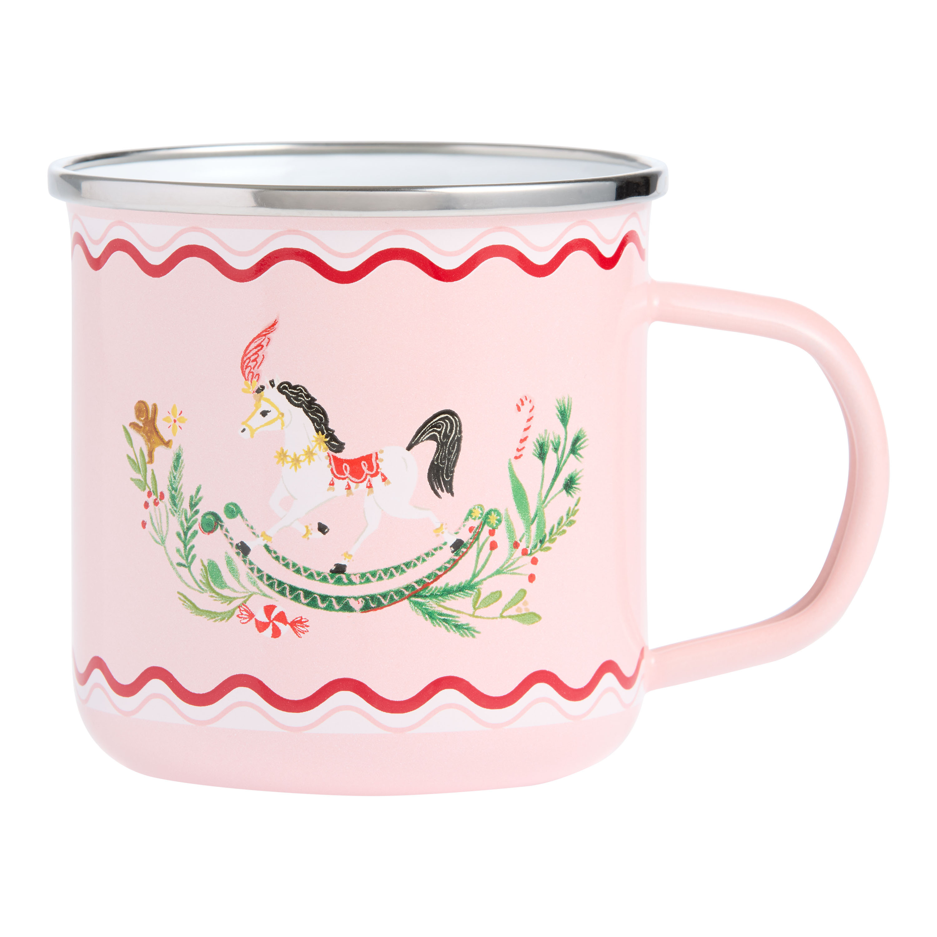 Pink All The Trimmings Rocking Horse Enameled Steel Mug | World Market