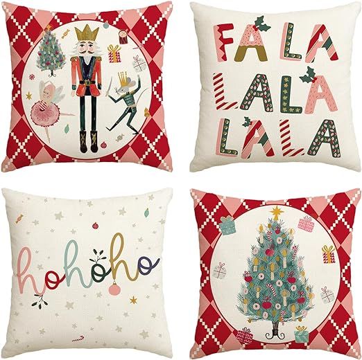 AVOIN colorlife Merry Christmas Nutcracker Red Throw Pillow Covers, 18 x 18 Inch Winter Holiday P... | Amazon (US)