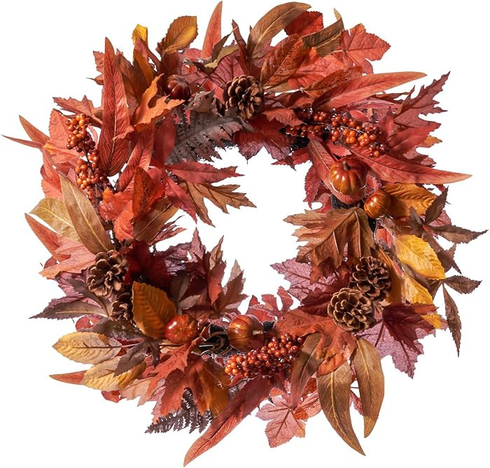 DN DECONATION 24 Inch Fall Wreaths for Front Door, Autumn Farmhouse Wreaths | Amazon (US)