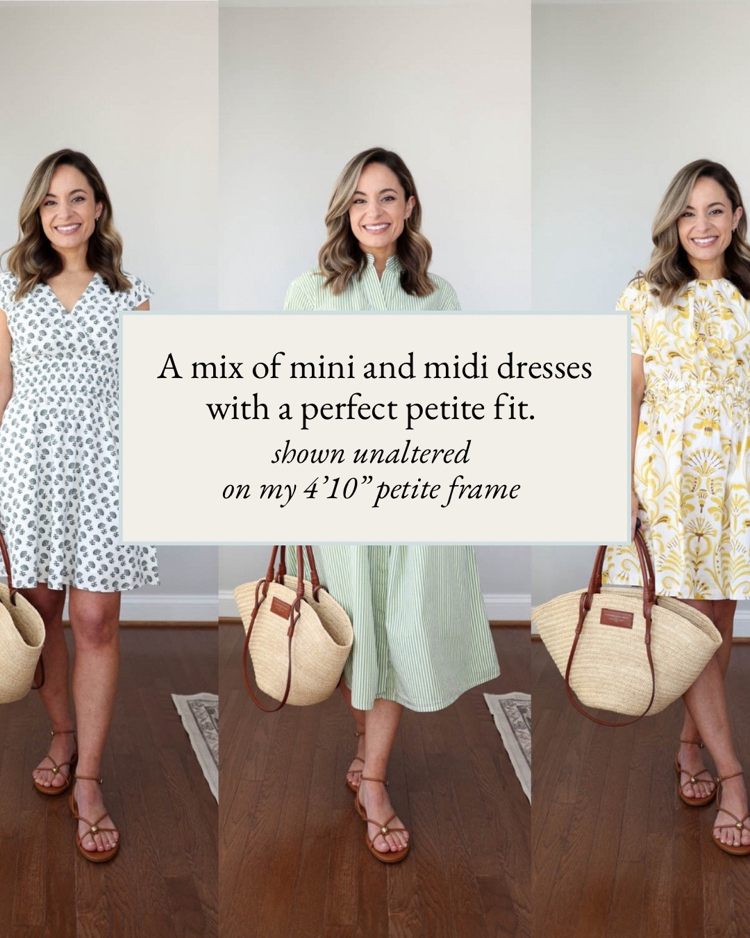 Petite friendly midi and mini dresses for petites from banana republic factory! 

Blue and white: petite xxs - fully lined true to size. Soft linen blend. 

Yellow and white: xxs - doesn’t come in petite but fits well. 100% cotton with adjustable ties at the waist. 

Green and white: petite xxs - true to size, 100% cotton. Unlined but not sheer. 

My measurements for reference: I’m 4’10” and 105lbs. My bust, waist, and hip measurement is 32”, 24”, and 36”.

#LTKPetite