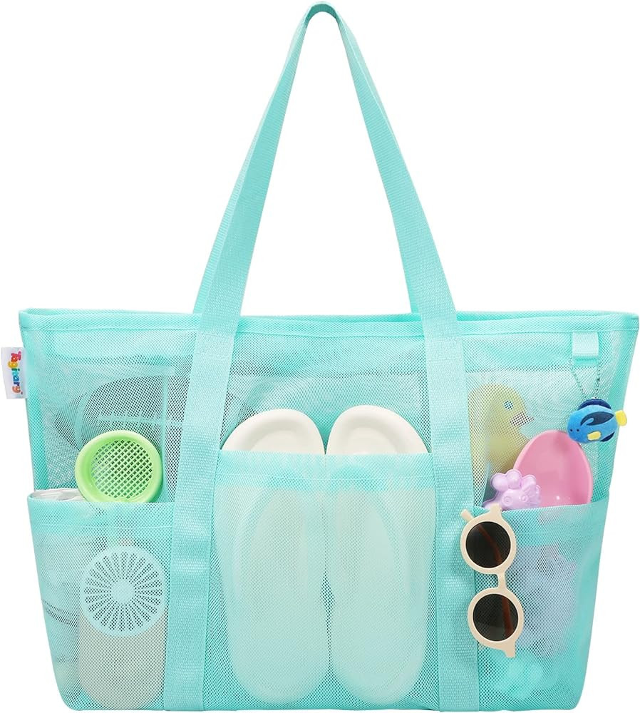 Tagitary Mesh Beach Bag with Zipper Large Beach Tote Waterproof Sandproof with 8 Pockets for Toys... | Amazon (US)