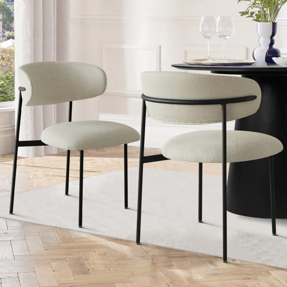 Merida Upholstered Dining Chair With Metal Legs (Set of 2) | Pop Maison