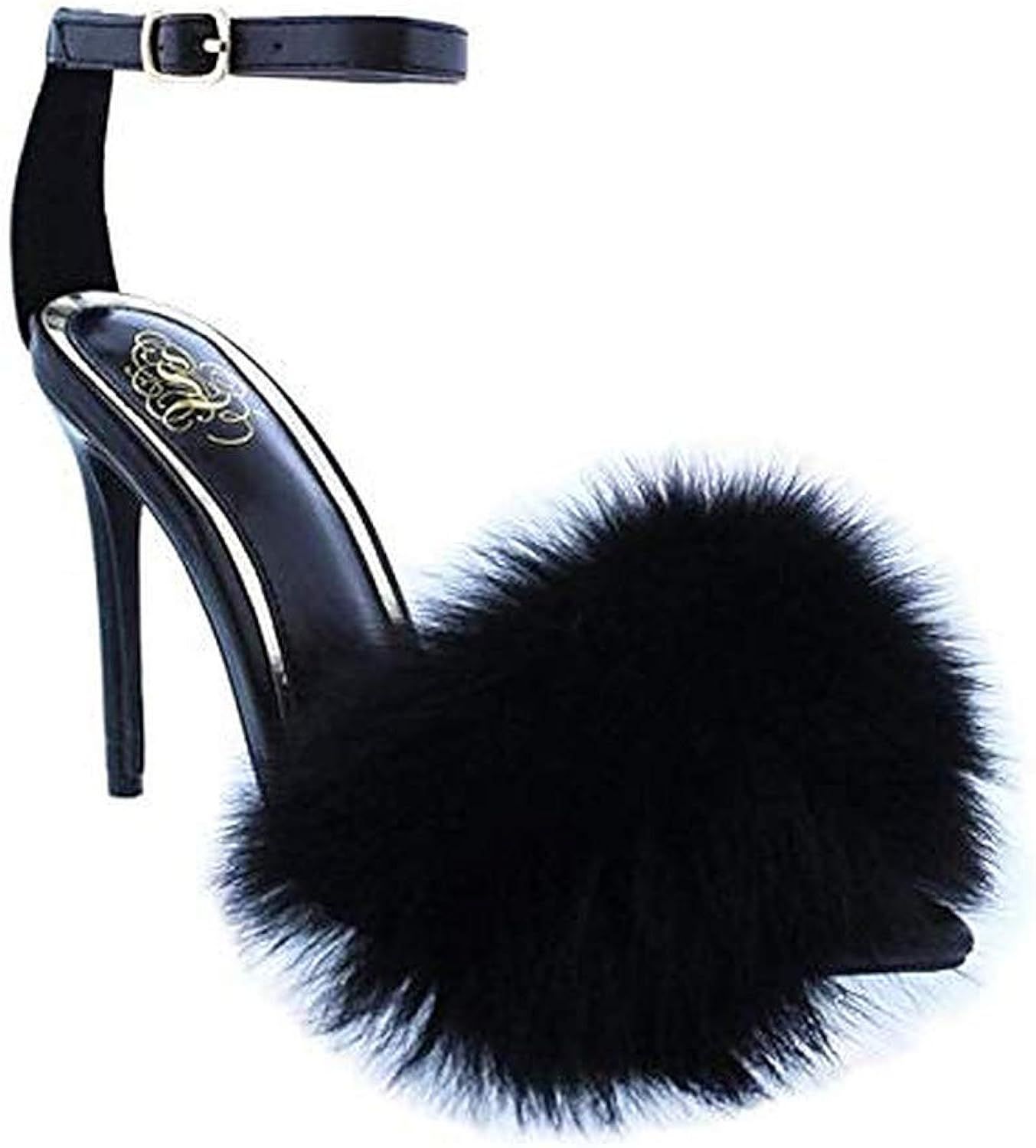 Liliana Women Furry Open Pointy Toe Stiletto Mule Heel Sandal with Real Feather | Amazon (US)