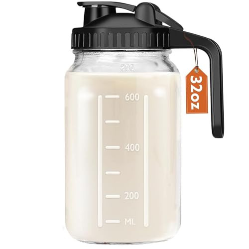 Mihlapi Breast Milk Pitcher, 32 OZ Mason Jar Pitcher with Lid Double Leak Proof,1 Quart Breastmilk Storage Containers for Fridge, Glass Jug for Sun Tea, Juice, Cold Brew Coffee | Amazon (US)