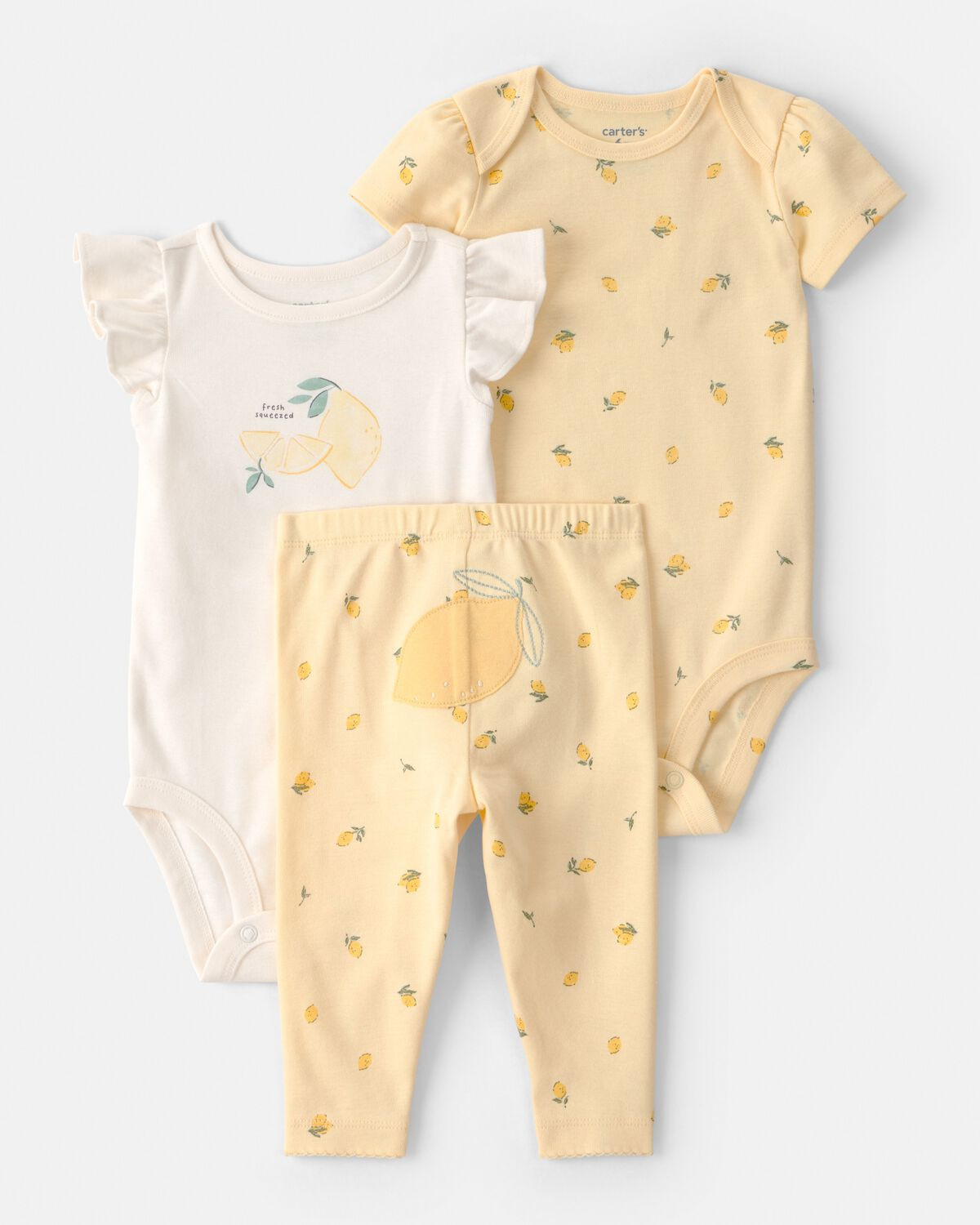 Baby Girl 3-Piece Lemon Bodysuits & Pant Set - Yellow/White | Carter's | Carter's Inc