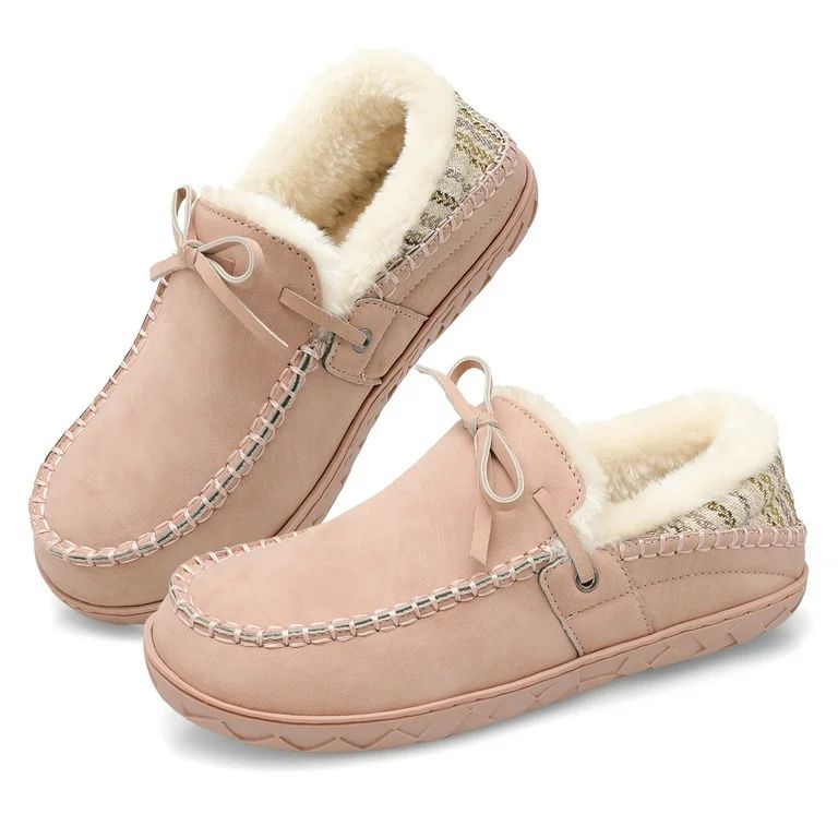 Barerun Faux Fur Moccasin Slippers for Women Warm & Cozy House Shoes Pink | Walmart (US)