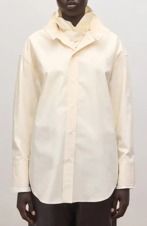 MANGO Layered Collar Button-Up Shirt in Yellow at Nordstrom, Size Medium | Nordstrom