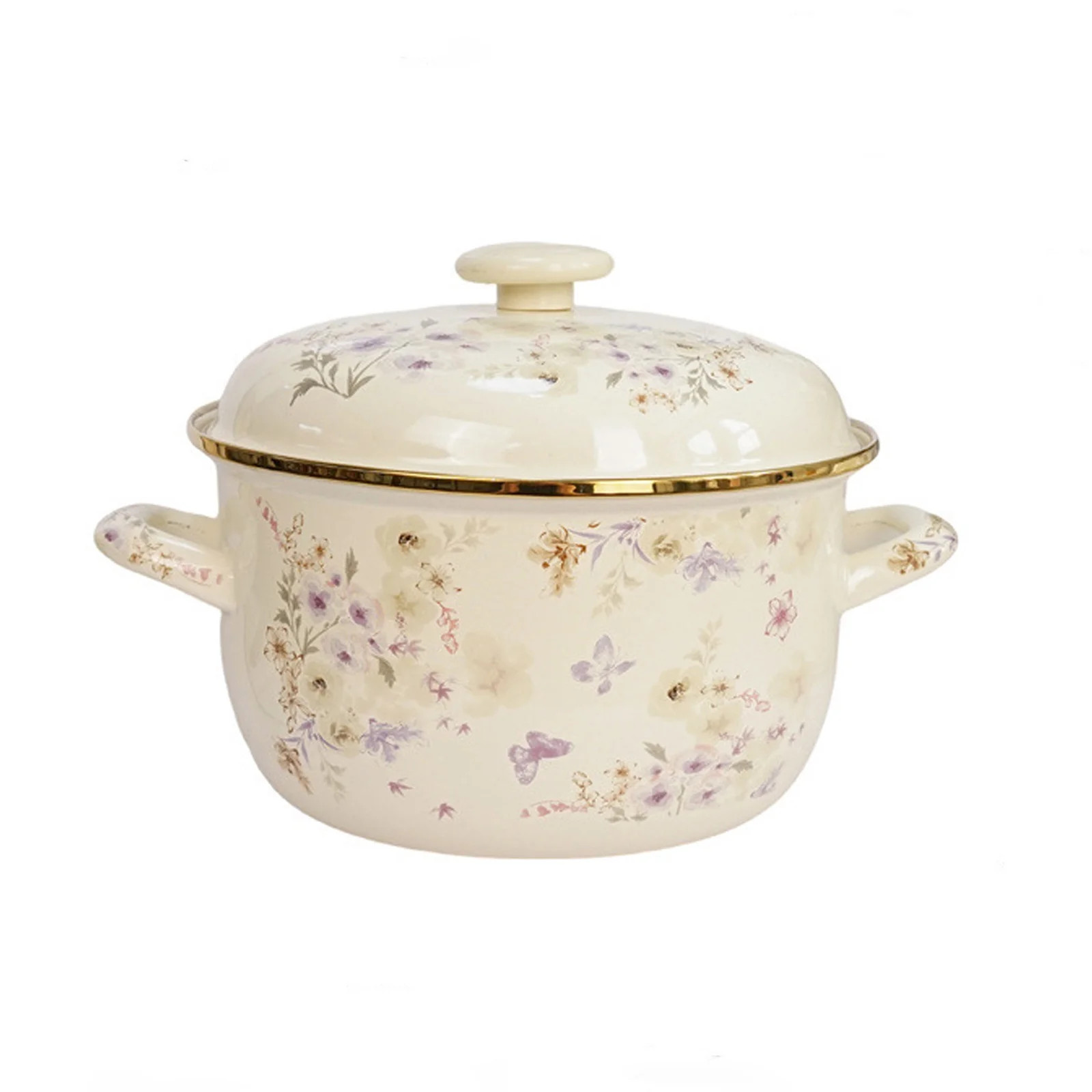 Enamel soup pot with lid, heat-resistant, double handle, watercolor art retro flower, for soup, r... | Walmart (US)
