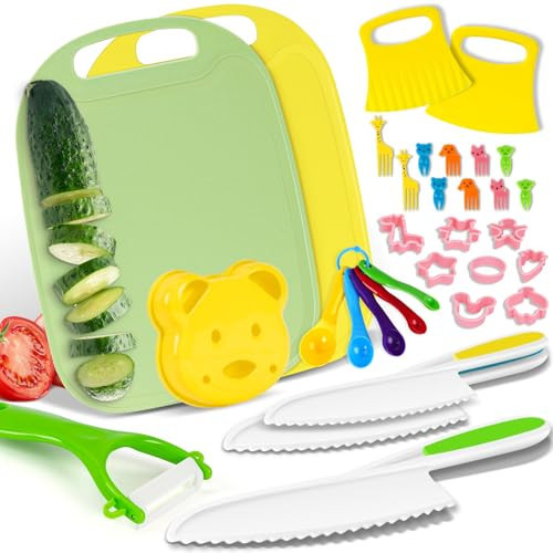 33 PCS Kids Knife Set for Real Cooking - Toddler Knife Set, Kids Cutting Board and Knife Set Toddler Kitchen Tools - Montessori Kitchen Tools for Toddlers Age 3-10 Year Old Girl Boy | Amazon (US)