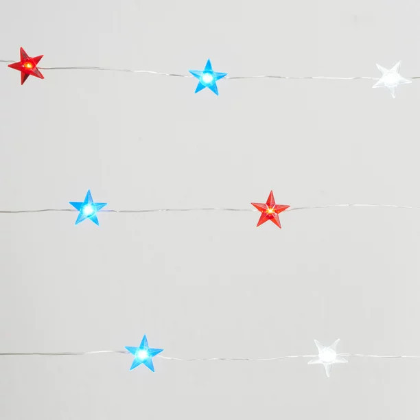 Patriotic 20-Count Battery Operated LED Star Wire Lights, with Silver Wire -Way to Celebrate | Walmart (US)