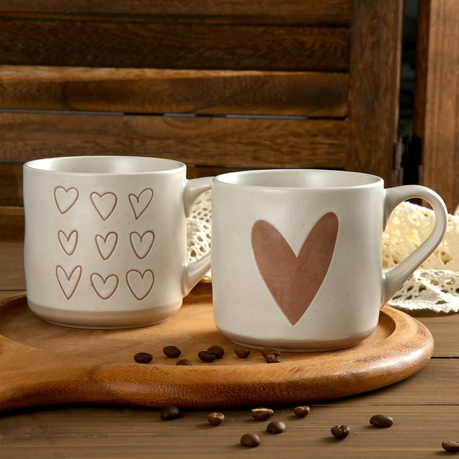 Bokon 2 Pcs Valentine's Day Coffee Mugs 12 oz Valentine's Day Enamel Mugs Neutral Love Heart Drin... | Amazon (US)