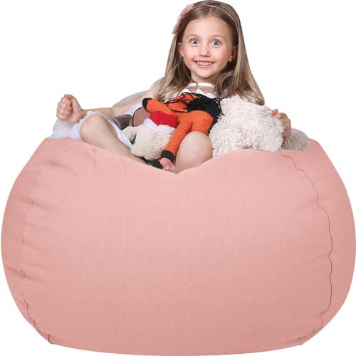 WEKAPO Stuffed Animal Storage Bean Bag Chair Cover for Kids | Stuffable Zipper Beanbag for Organizing Children Plush Toys Large Premium Cotton Canvas (Solid Pink, XX-Large) | Amazon (US)