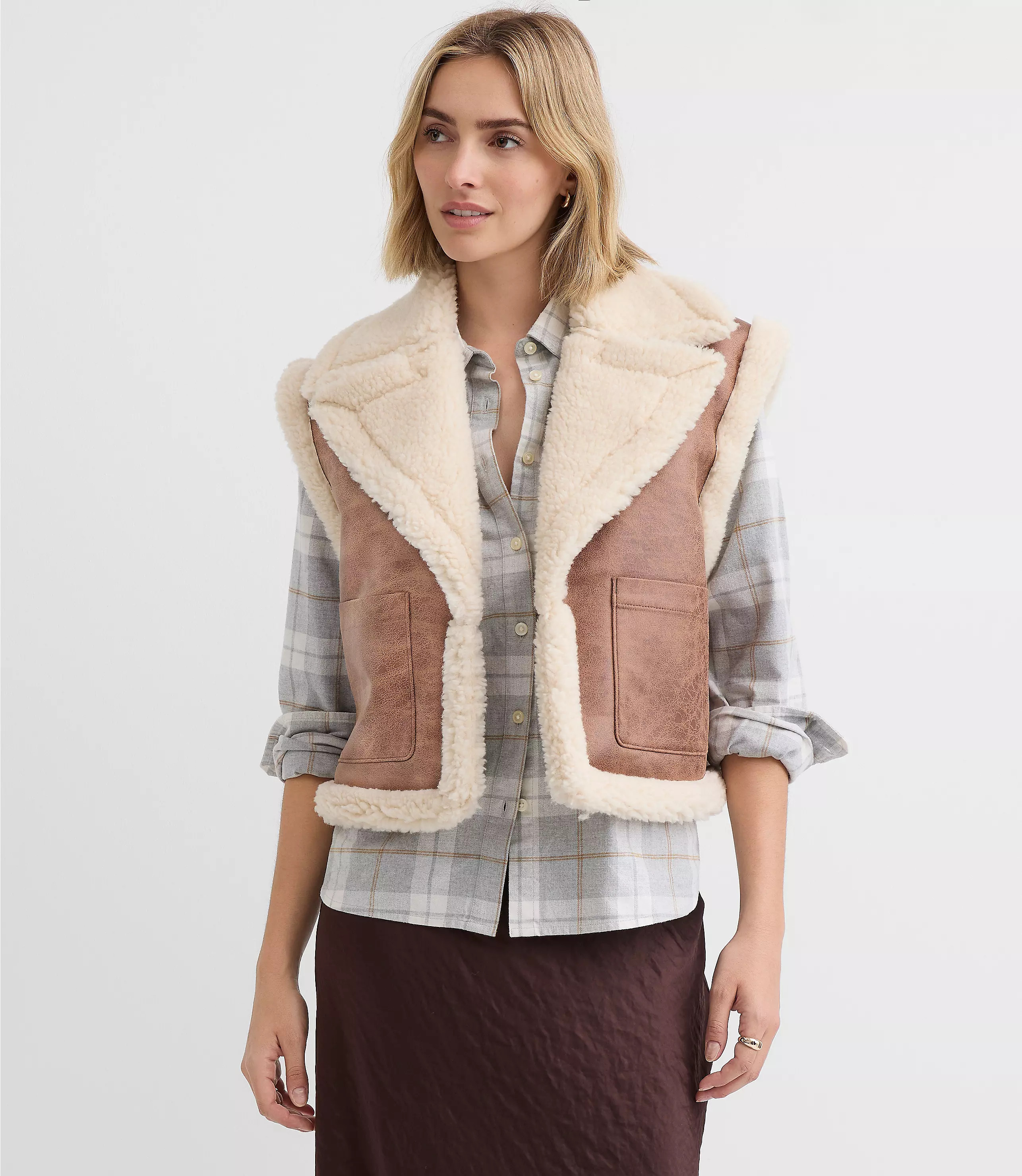 Crackled Faux Suede Sherpa Vest | LOFT