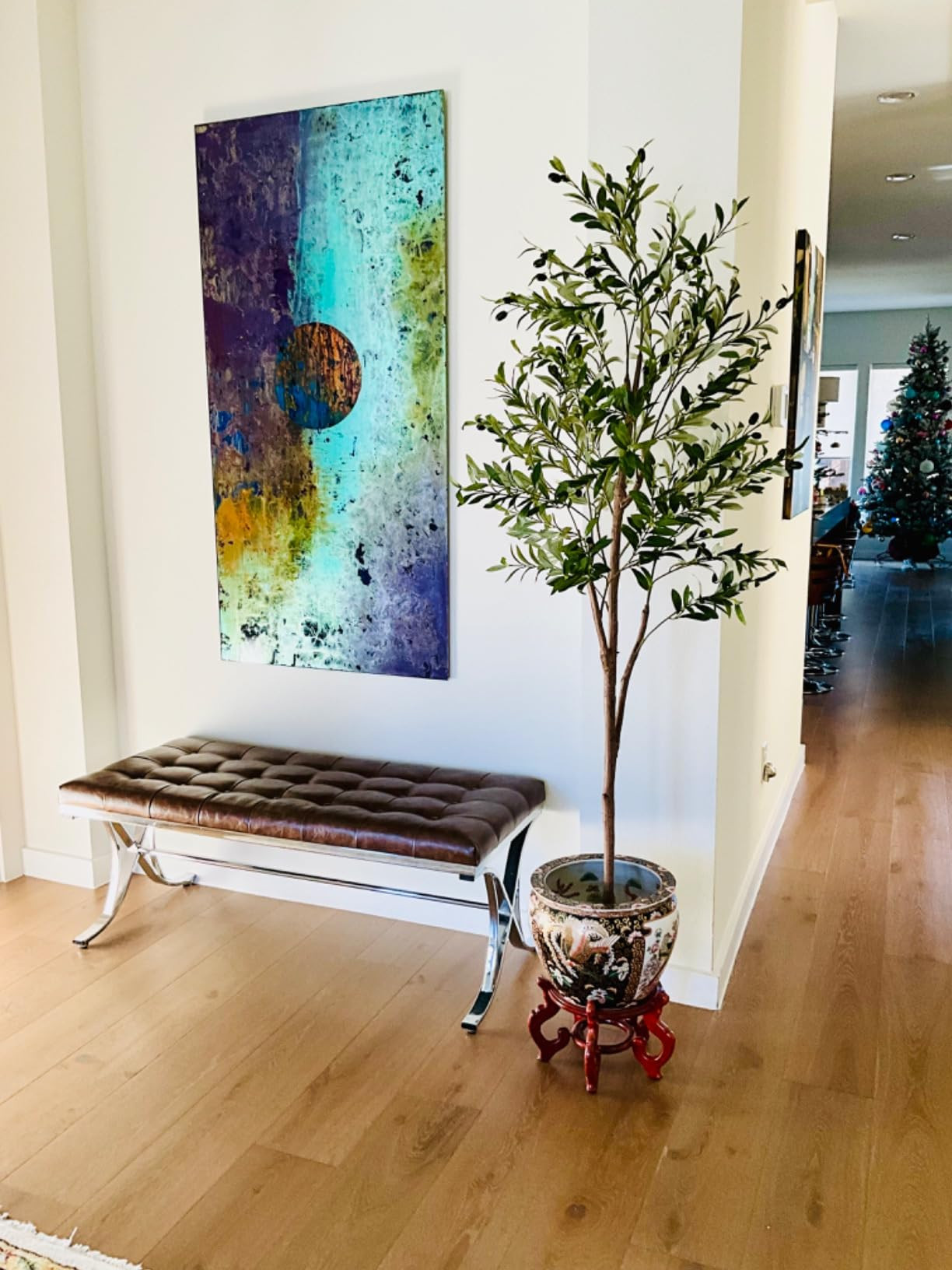 Phimos Artificial Olive Tree Tall Fake Potted Olive Silk Tree with Planter Large Faux Olive Branc... | Amazon (US)