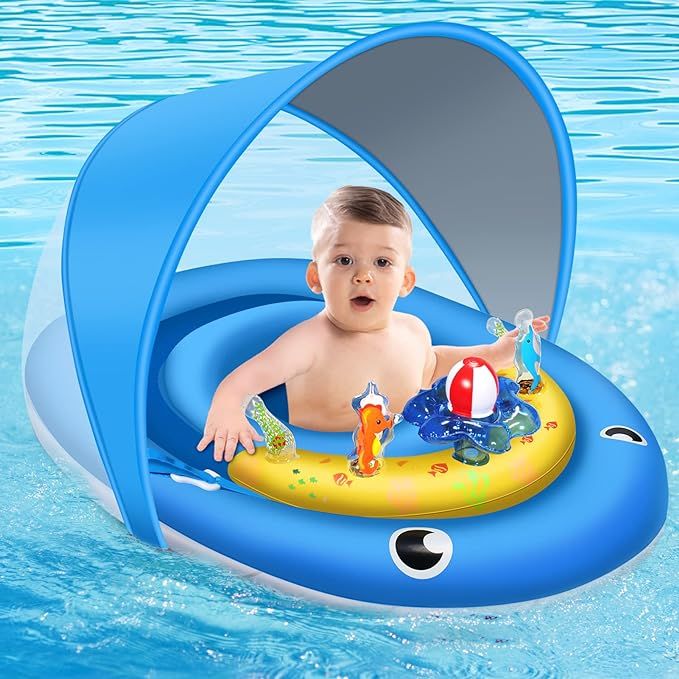 Baby Pool Float with Canopy UPF50+ Sun Protection, 6-24 Months Inflatable Infant Swimming Ring, B... | Amazon (US)