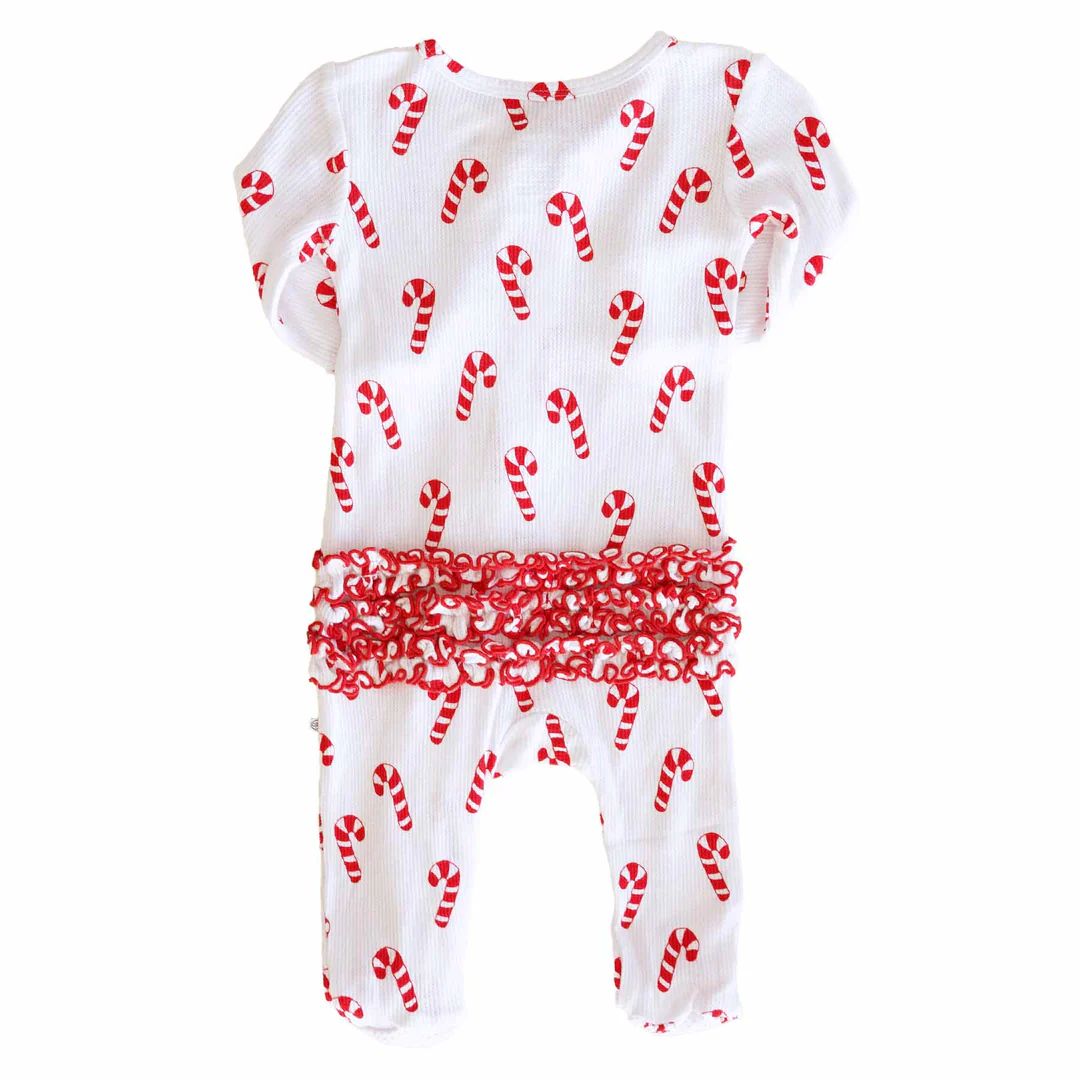 Candy Cane Lane Waffle Bamboo Zipper Ruffle Footie* | Caden Lane