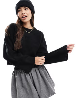 ASOS DESIGN crew neck boxy jumper with wide cuff in black | ASOS | ASOS (Global)