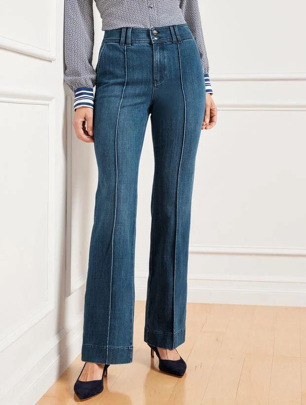 Pintuck Flare Leg Jeans - Lapis Wash | Talbots