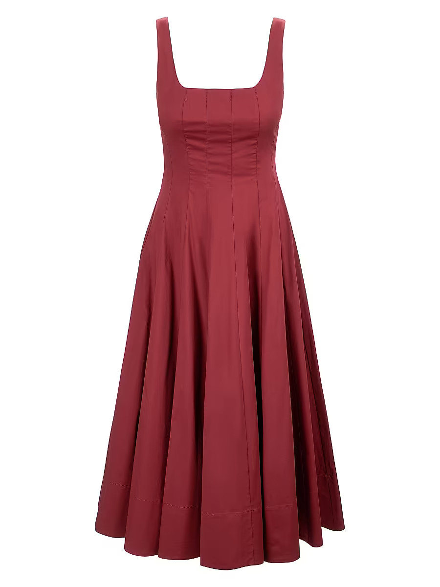 Women's Wells Seamed Stretch Cotton Midi-Dress - Sangria - Size 0 | Saks Fifth Avenue