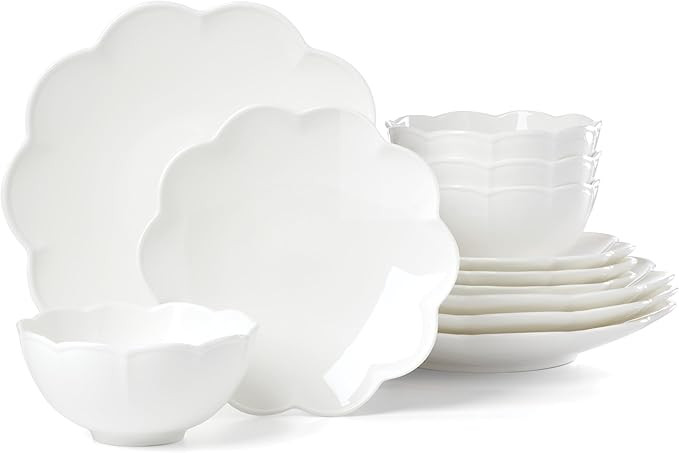 Lenox Dinnerware Set, Studio 1414 Scallop 12-Piece Set, Service For 4, Bone China Material, Dishw... | Amazon (US)