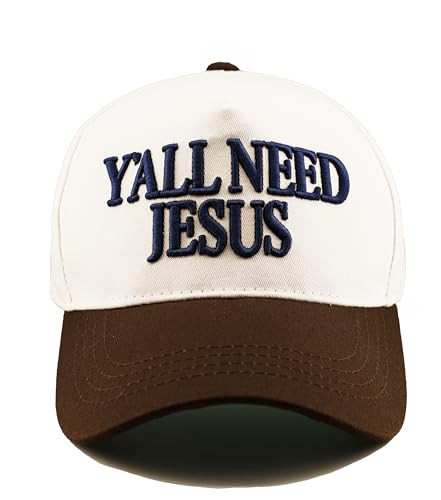 Two-Toned Embroidered Y'all Need Jesus Baseball Cap Vintage Dad Hat for Ladies and Men,White/Brown | Amazon (US)