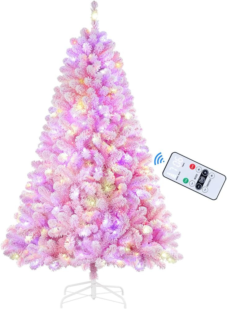 SHareconn 7.5ft Pre-Lit Snow Flocked Artificial Holiday Christmas Tree with Remote, 470 Warm Whit... | Amazon (US)