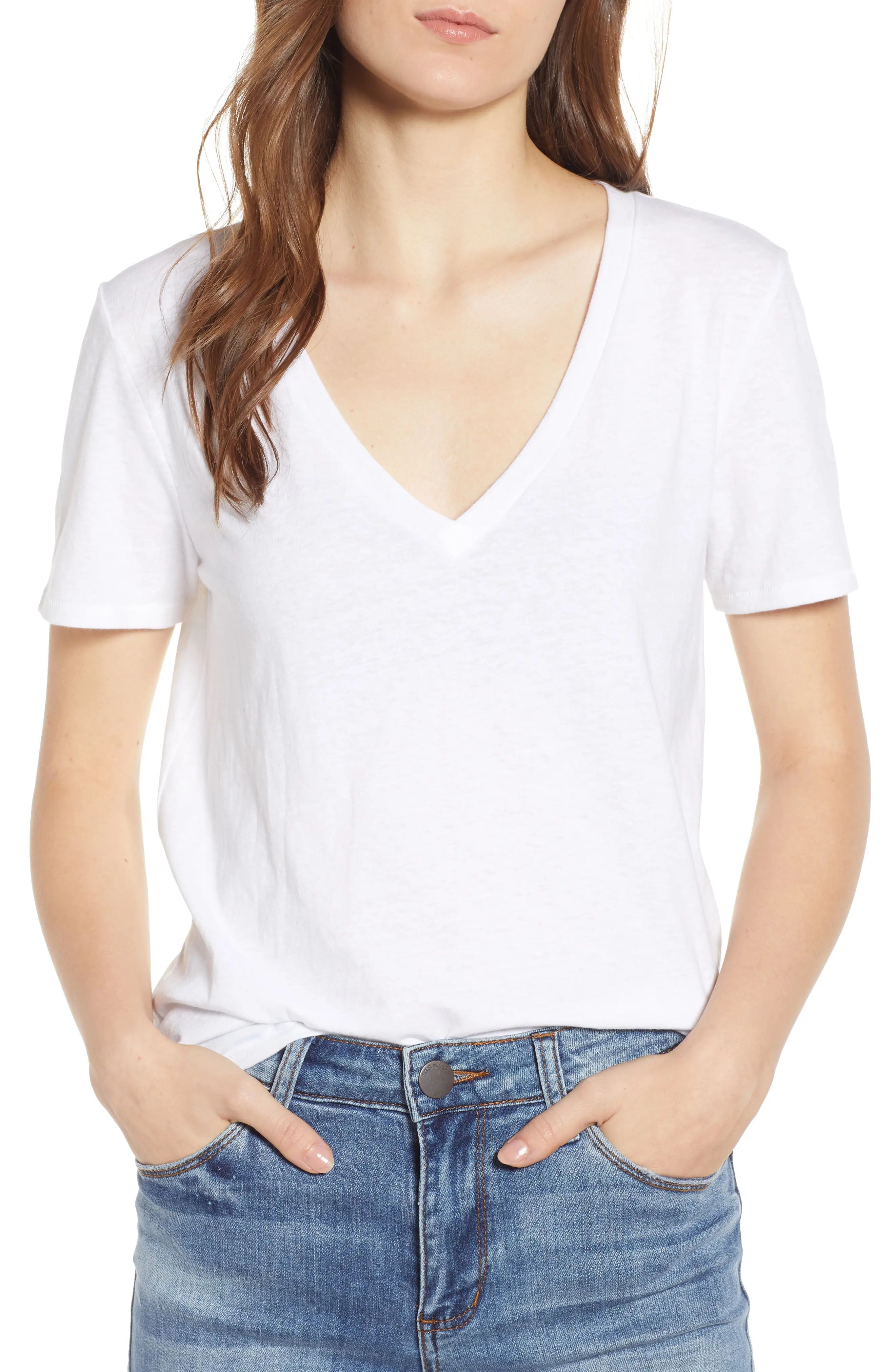 Women's Bp. V-Neck Tee, Size XX-Small - White | Nordstrom