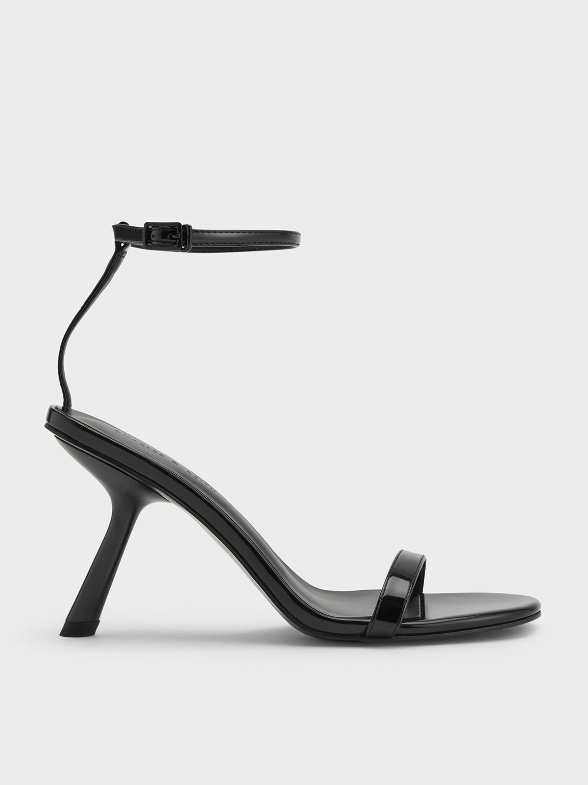 Patent Slant-Heel Ankle-Strap Sandals
 - Black Patent | Charles & Keith US